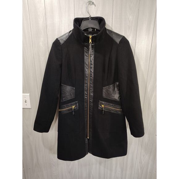 Woman's Via Spiga Black Trench Coat Size 10 Gothic Alternative Event Wool Blend - Picture 1 of 9
